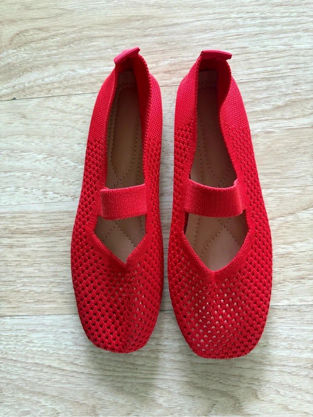 SHEIN Red Knit Mary Jane Flats with Elastic Strap